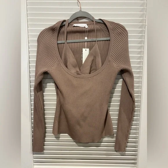 Jonathan Simkhai Jayline Layered Bralette Ribbed Long Sleeve Top Size Large NWT - Picture 5 of 7